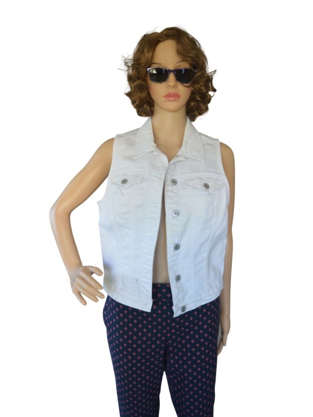 Mudd White Cotton Denim Vest Size Large Juniors Boho Summer Retro y2k Casual
